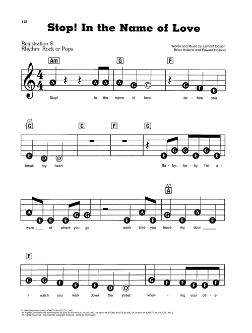 Stop! In The Name Of Love - The Supremes (E-Z Play Today)