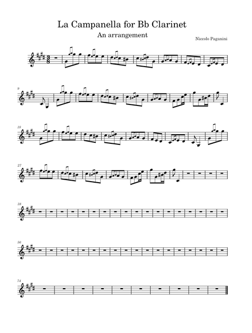 Violin Concerto No 2, op. 7 (La Campanella) – Niccolò Paganini La Campanella for Bb Clarinet
