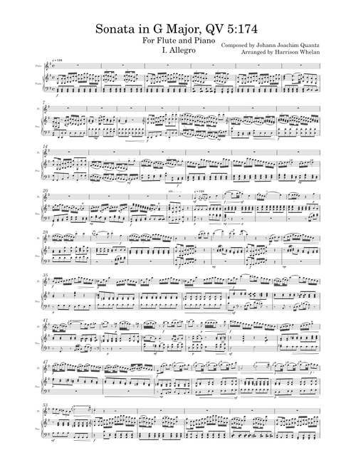 Flute Sonata in G Major QV 5:174 – Piano Arr