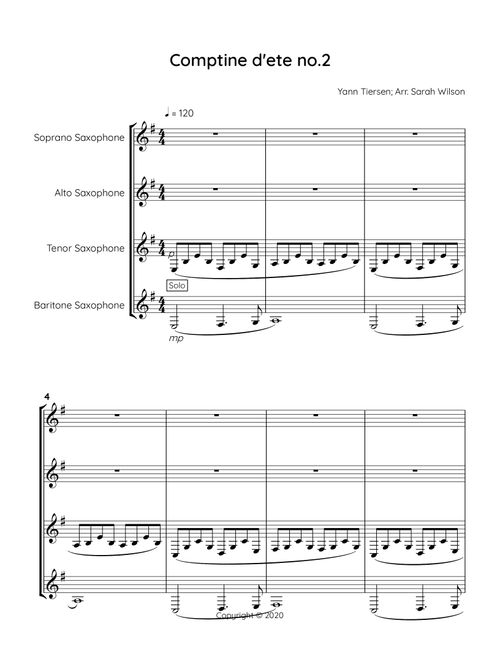 Comptine D Ete N 2 (Arr. Sarah Wilson) - Jeroen Van Veen (Woodwind Ensemble)