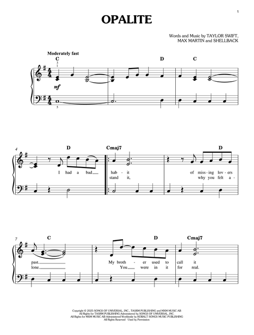 Opalite - Taylor Swift (Easy Piano)