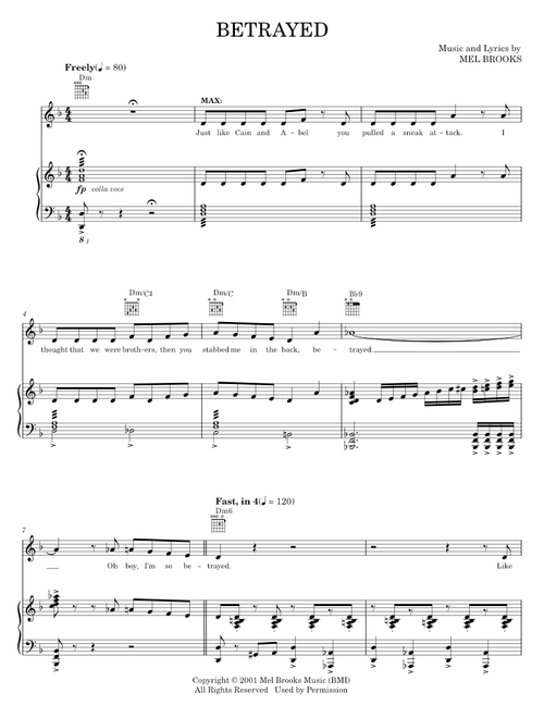 Betrayed - Mel Brooks, The Producers Musical (Piano-Vocal-Guitar)