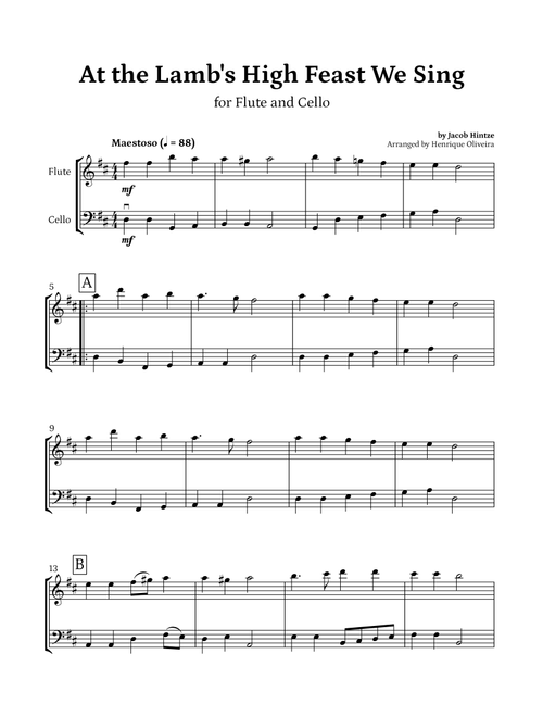 At the Lamb's High Feast We Sing (Flute and Cello) - Easter Hymn (Arr. Henrique Oliveira) - Jacob Hintze (Instrumental Duet)