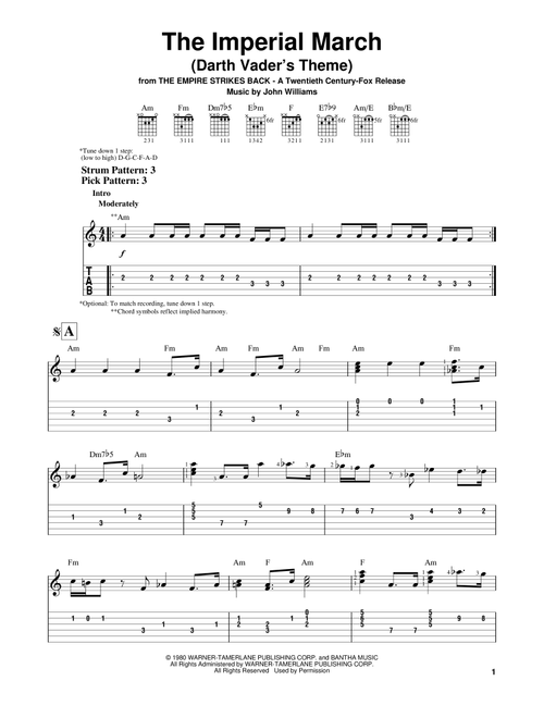 The Imperial March (Darth Vader's Theme) - John Williams (Easy Guitar with TAB)