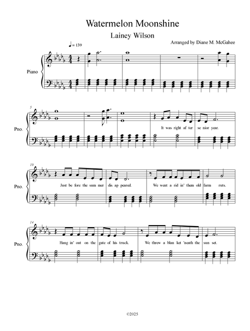 Watermelon Moonshine (Arr. Arranged by Diane M. McGahee) - Alissa Wilson Jess Lainey (Piano Vocal)