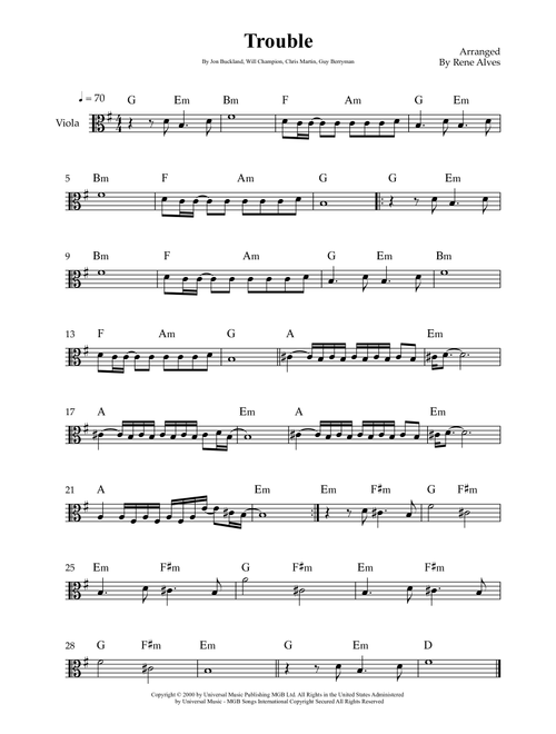 Trouble (Arr. Rene Alves) - Coldplay (Viola Solo)