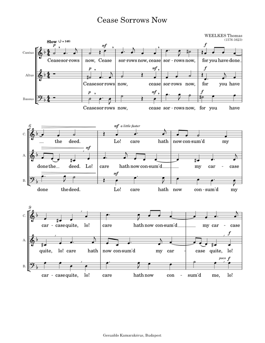 Cease Sorrows Now Weelkes Thomas Sheet music for Soprano, Alto, Bass