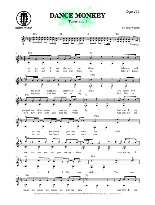 Dance Monkey (Arr. Beckert Guitar) - Tones And I (Solo Guitar)