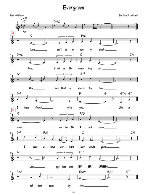 Evergreen (Lead sheet with lyrics )