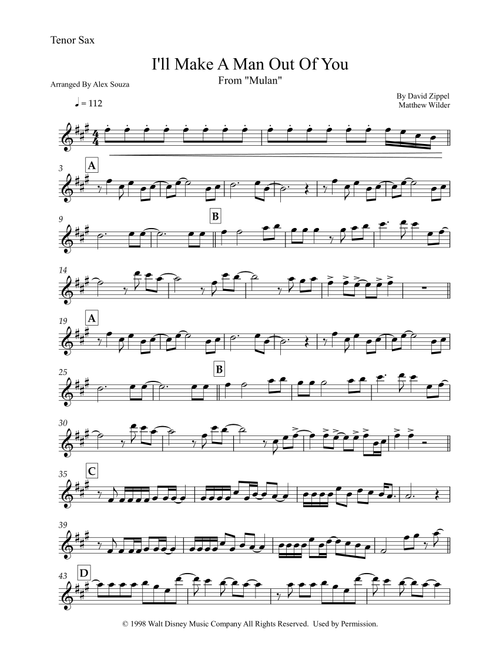 I'll Make A Man Out Of You (Arr. Alex Souza) - David Zippel, Matthew Wilder (Tenor Sax Solo)