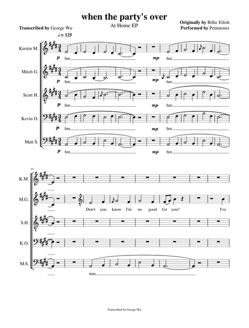 when the party's over - Pentatonix (Full Sheet Music with Lyrics)
