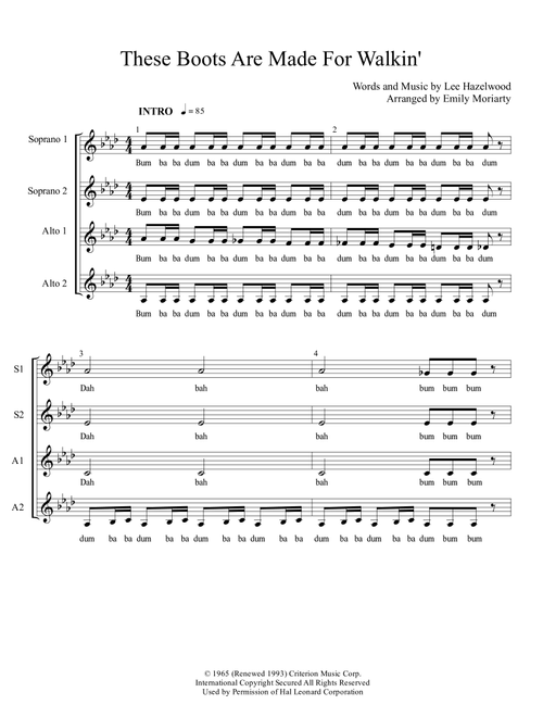 These Boots Are Made For Walkin' (Arr. Emily Moriarty) - Nancy Sinatra (Choral, SSAA)