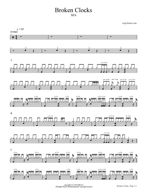 Broken Clocks (Arr. COPYDRUM) - SZA (Drums)