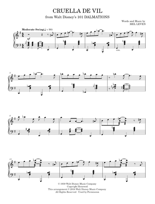 Cruella De Vil [Jazz version] - Mel Leven (Piano Solo)