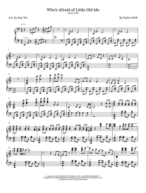 Who's Afraid Of Little Old Me? (Arr. Jin Kay Teo) - Taylor Swift (Piano Solo)