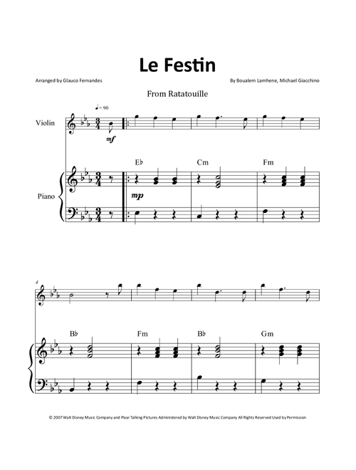 Le Festin (Arr. Glauco Fernandes) - Michael Giacchino, Boualem Lamhene (Violin and Piano)