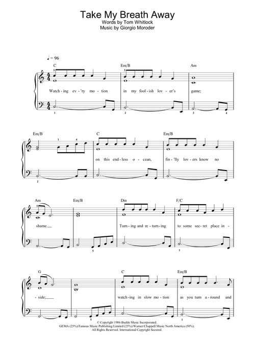 Take My Breath Away - Berlin (Piano-Vocal-Guitar (Piano Accompaniment))