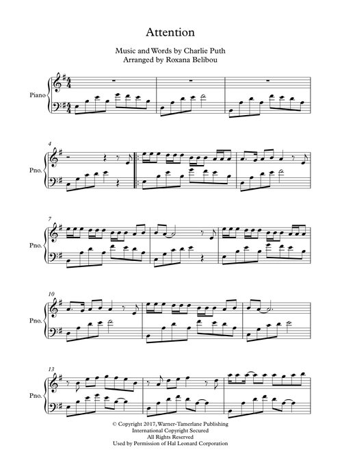 Attention (Arr. Roxana Belibou) - Charlie Puth (Piano Solo)