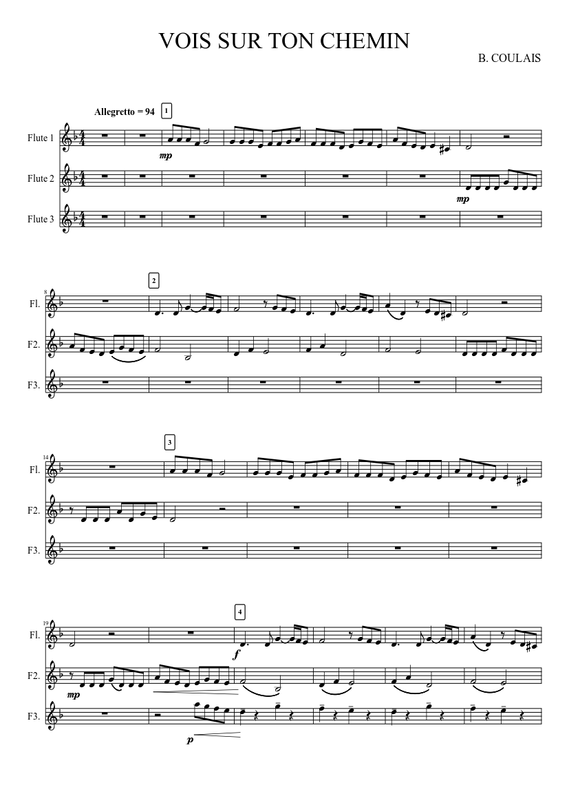 Regnbue Motivering Hammer VOIS SUR TON CHEMIN Sheet music for Flute (Mixed Trio) | Musescore.com