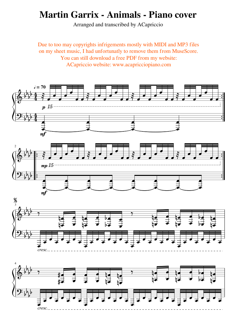 Martin Garrix - Animals - Piano cover Sheet music for Piano (Solo) |  