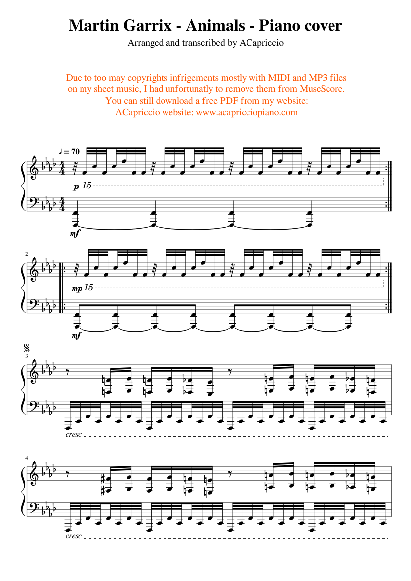 Martin Garrix - Animals - Piano cover Sheet music for Piano (Solo) | Martin Garrix - Animals - Piano cover Sheet music for Piano (Solo) |