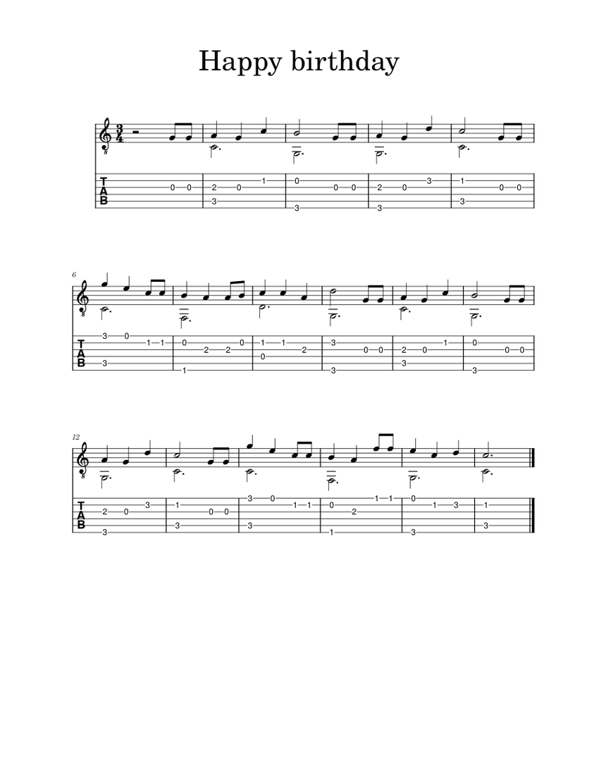 Happy birthday Sheet music for Guitar (Solo)