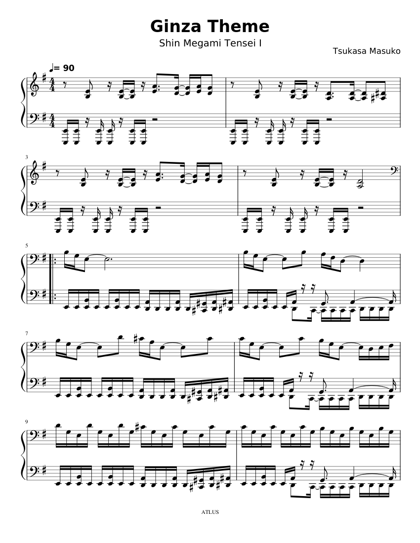 Shin Megami Tensei I -- Ginza Theme Sheet Music for Piano (Solo