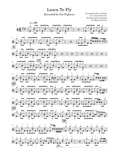 Learn To Fly - Foo Fighters (drum score arranged for Concert Band)