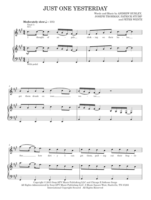 Just one yesterday - Fall Out Boy (Piano-Vocal-Guitar)