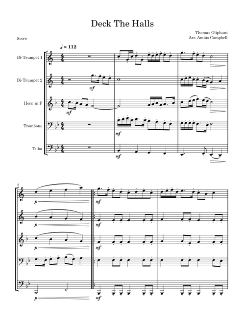 Deck The Halls, Arr. for Brass Quintet