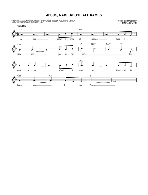 Jesus, Name Above All Names - Naida Hearn (Lead Sheet - Fake Book)