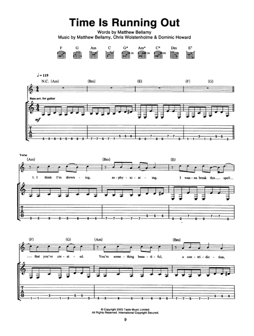 Time Is Running Out - Muse (Guitar Tab)
