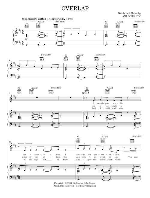 Overlap - Ani DiFranco (Piano-Vocal-Guitar)