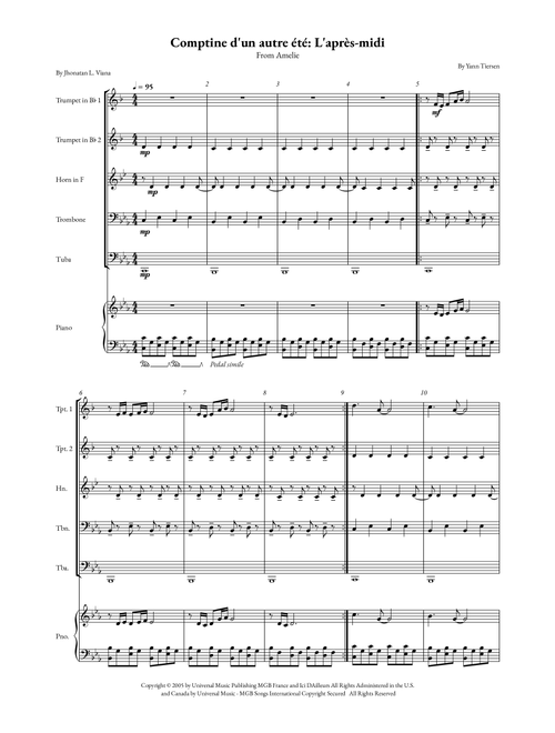 Comptine D'un Autre Été: L'après-Midi (Arr. Jhonatan Lucio Viana) - Yann Tiersen (Small Ensemble)