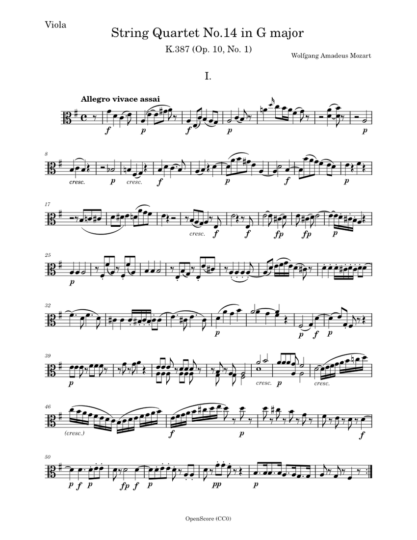 Mozart, Wolfgang Amadeus - String Quartet No.14 in G major