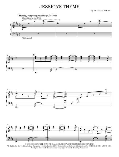 Jessica's Theme (Breaking In The Colt) (from The Man From Snowy River) - Bruce Rowland, The Man From (Piano Solo)