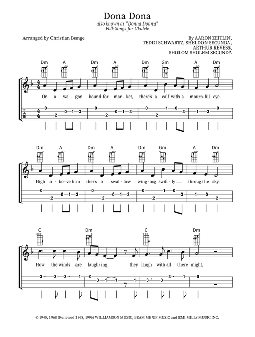Dona Dona (Arr. Christian Bunge) - Sholom Sholem Secunda, Sheldon Secunda, Arthur Kevess (Lead Sheet - Fake Book)