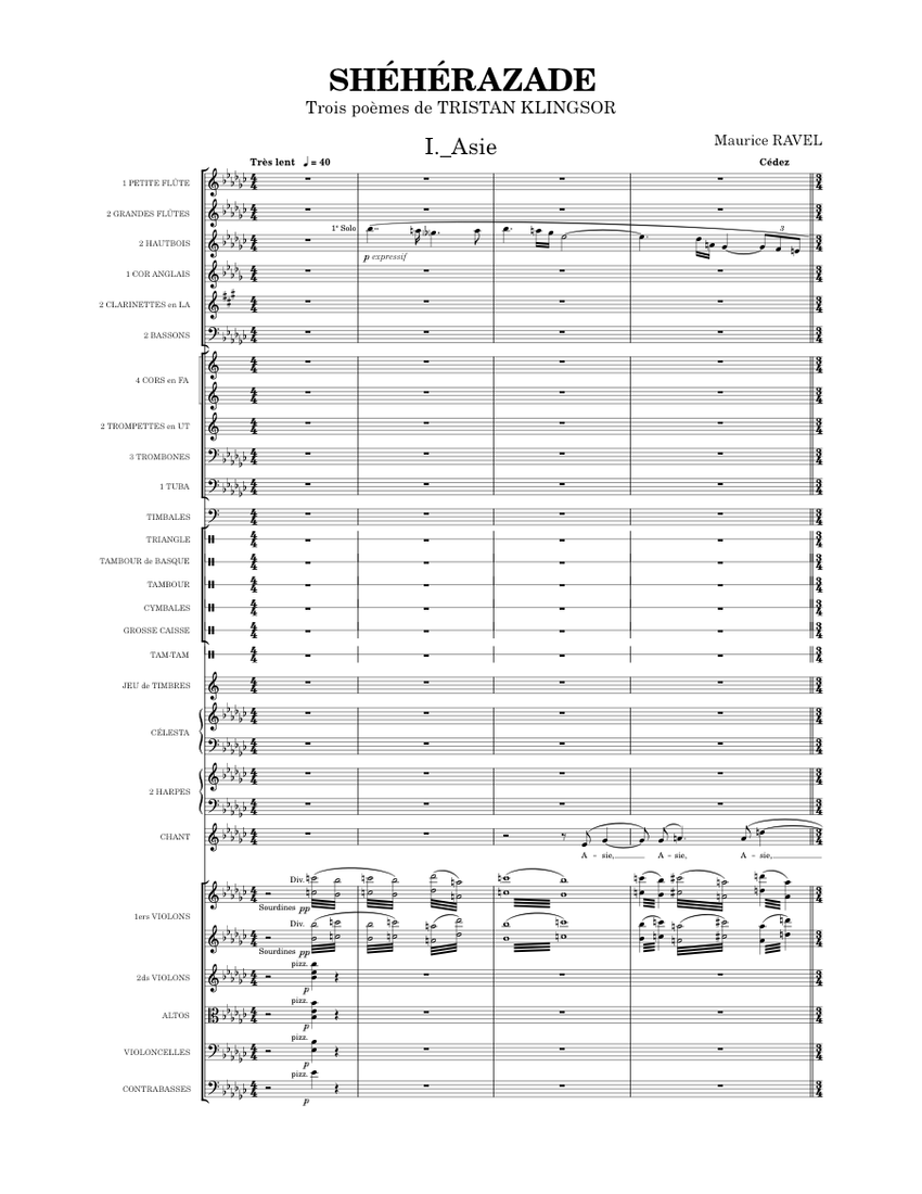 Ravel - Shéhérazade Sheet Music for Trombone, Tuba, Vocals