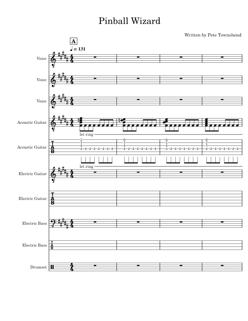 Pinball Wizard (Without Horns) Sheet music for Vocals, Guitar, Bass guitar, Drum group (Mixed