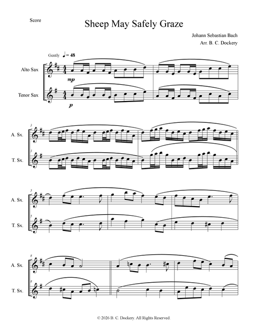 Sheep May Safely Graze (Alto and Tenor Sax Duet) (Arr. B. C. Dockery) - Johann Sebastian Bach (Instrumental Duet)