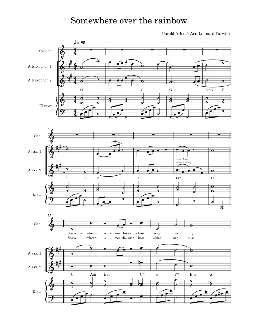 Over the Rainbow – Harold Arlen Sheet Music with Chords for Piano