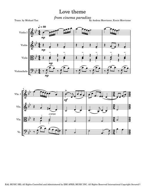 Love Theme (tema D'amore) (Arr. Thec P) - Andrea Morricone, Ennio Morricone (String Quartet)