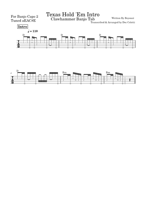 TEXAS HOLD 'EM – Beyoncé - Clawhammer Banjo Tab