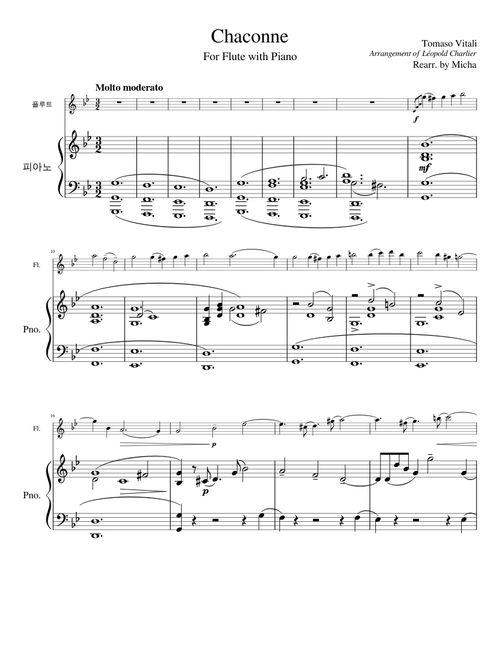 Chaconne by Tomaso Vitali For Flute with Piano