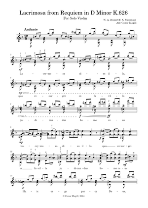 Lacrimosa – Wolfgang Amadeus Mozart Lacrimosa Sheet Music for Violin ...