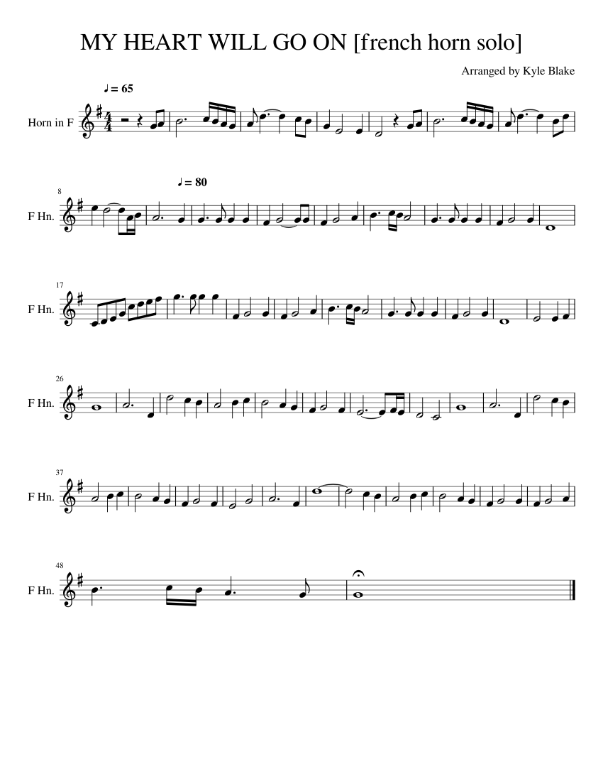 Titanic My Heart Will Go On French Horn Solo Sheet Music For French