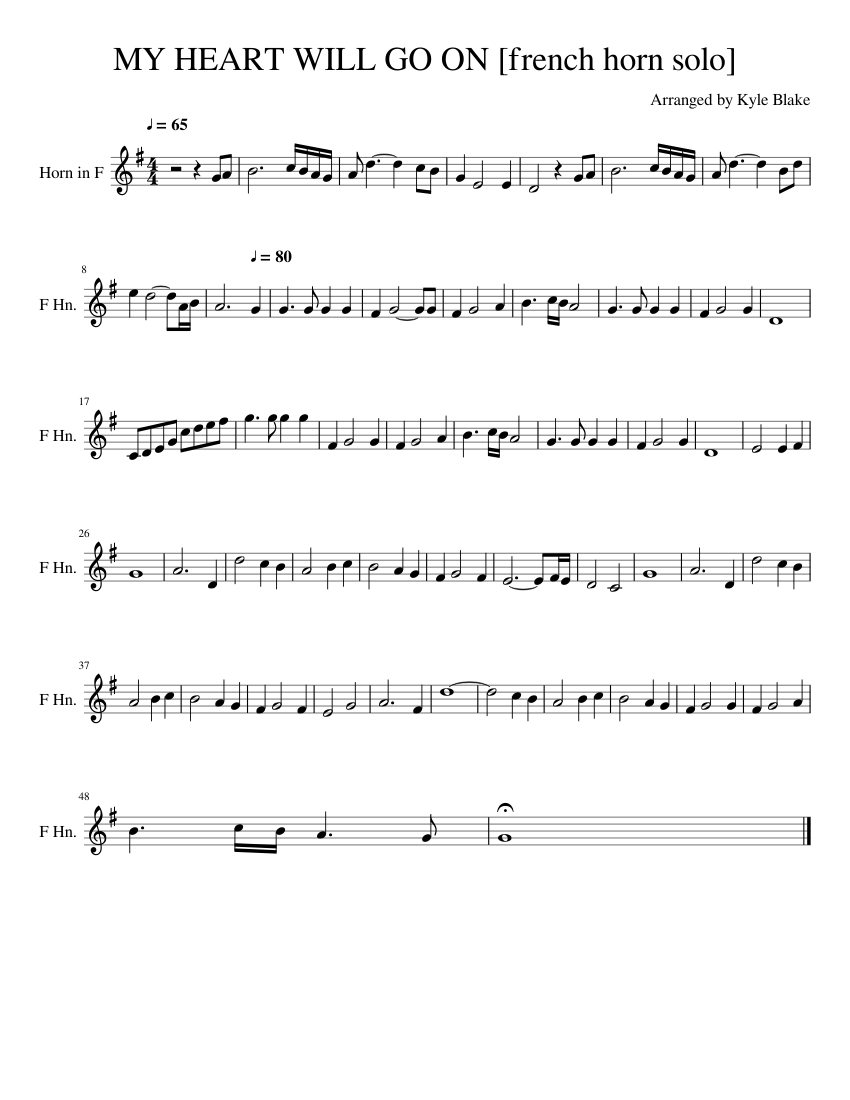 Titanic MY HEART WILL GO ON [french horn solo] Sheet music for French