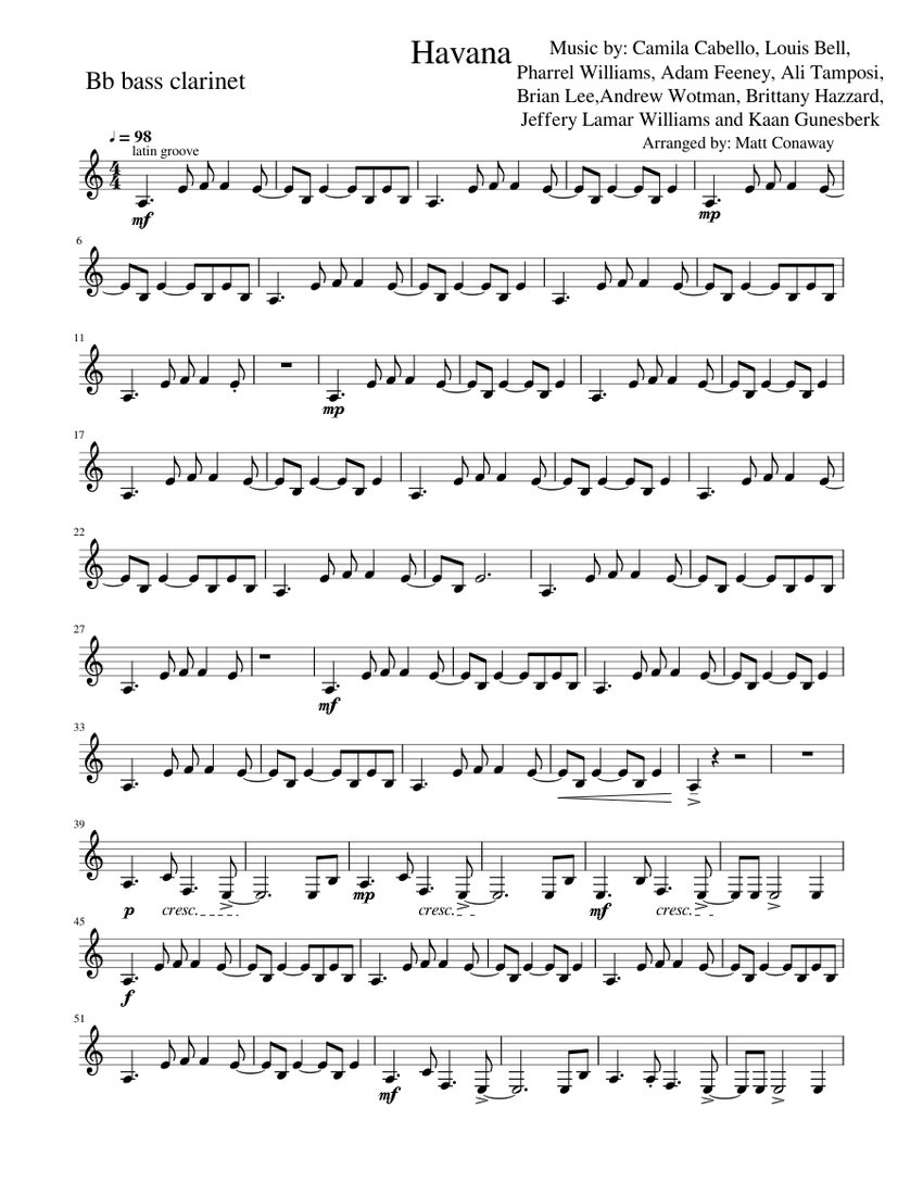 Havana bass Sheet music for bass (Solo)