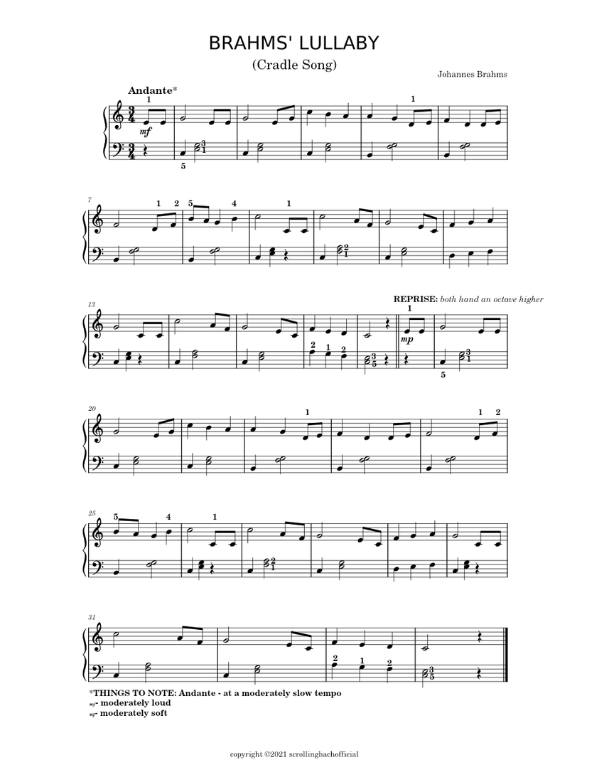 Brahms lullaby piano hot sale