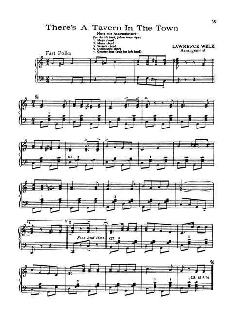 There's A Tavern In The Town - Lawrence Welk (Piano Solo)